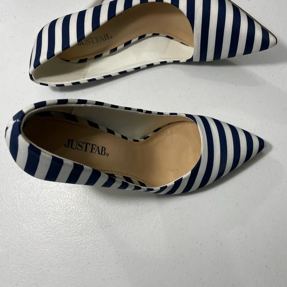JustFab Striped Navy and White Heels SB-